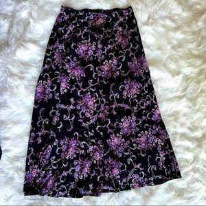 Vintage MIDI Skirt Black with Purple Florals
